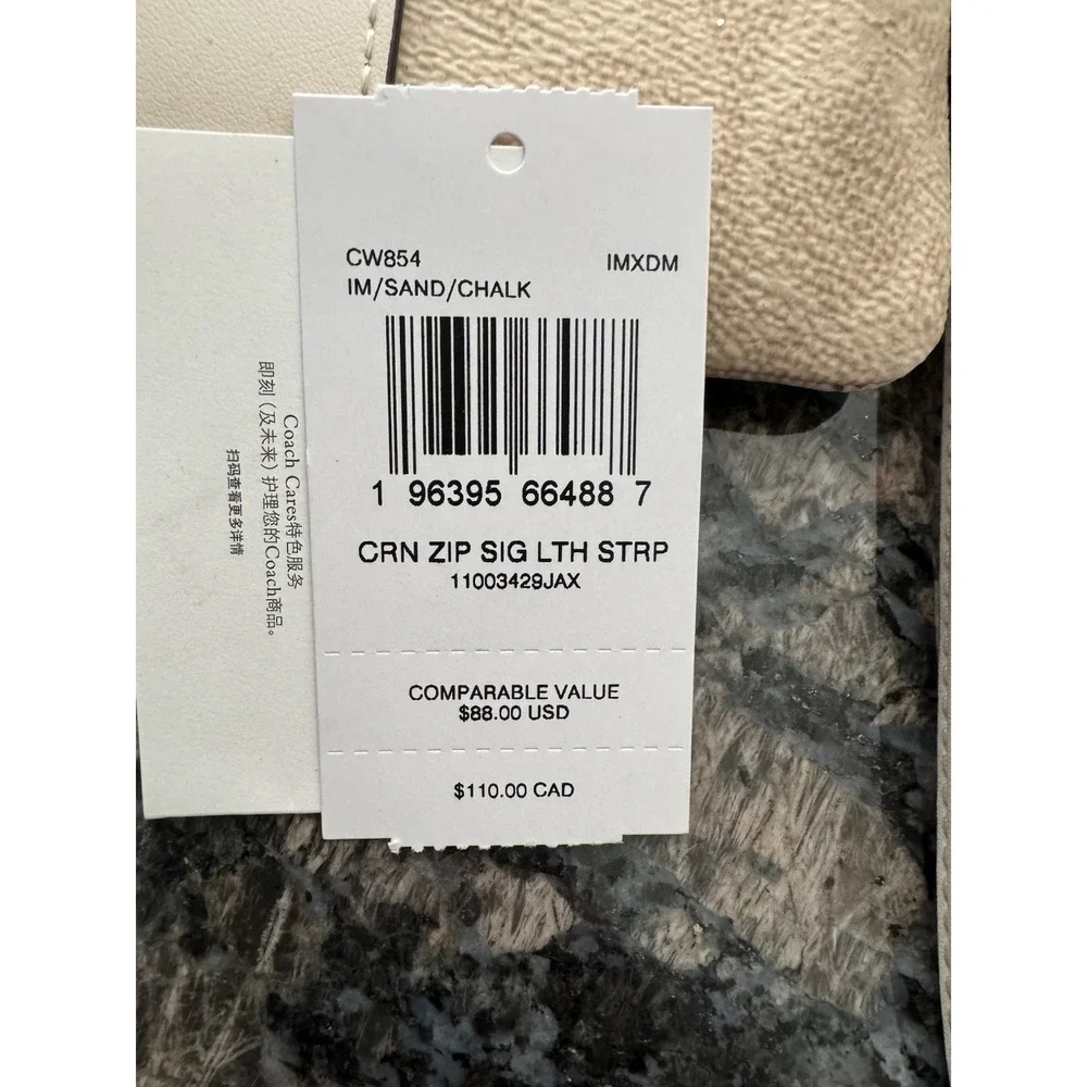 NWT‎ Coach Corner Zip Wristlet In Signature Canvas Tan And Brown